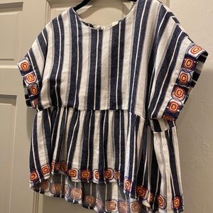 Anthropologie Striped Peplum Top with Stitching Detail